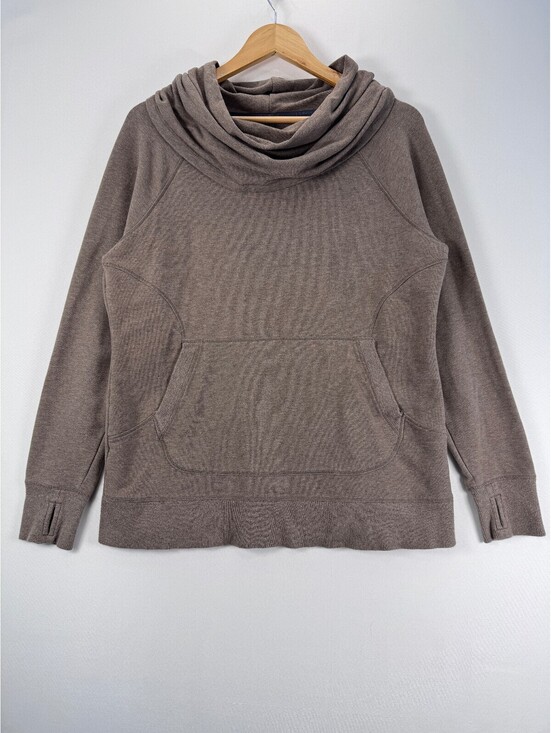 Tops - L.L.Bean Cozy Cowl Neck Sweatshirt Women L Brown Thumbholes Kangaroo Pocket
